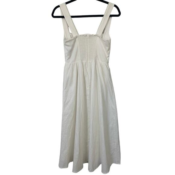 o.p.t Marina White Linen Midi Dress – Fitted Bodice w/ Lace Trim, Size 2 - Picture 4 of 11